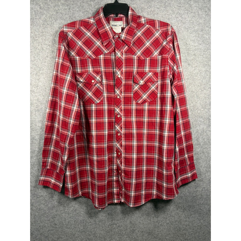 Wrangler Wrancher Shirts Mens XLT Red Plaid Western Pearl Snap Long Sleeve Tall